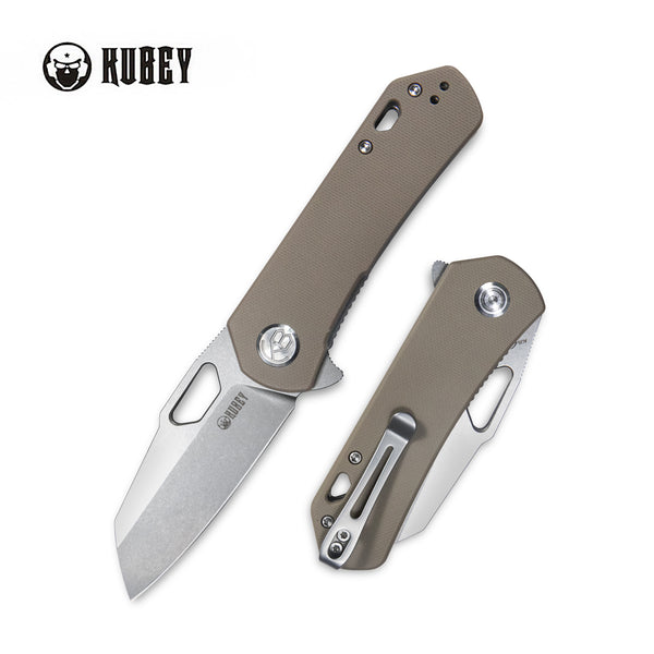 Kubey Duroc Klappmesser Liner Lock Flipper Small Pocket Folding Knife Tan Handle 2.91" Bead Blasted AUS-10 KU332K