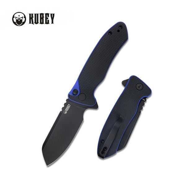 Creon Small Pocket Knife with Button Lock Black-blue G10 Handle 2.87" Blackwashed AUS-10 KU336D