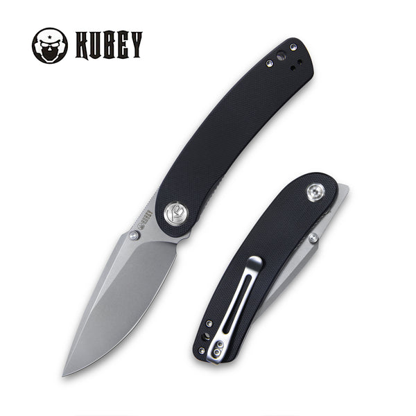 Kubey Momentum Sherif Manganas Design Klappmesser Liner Lock Front Flipper / Dual Studs Open Folding Knife Black G10 Handle 3.43" Bead Blasted AUS-10 KU344H