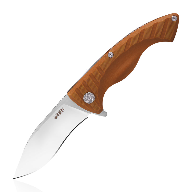 KUBEY Outdoor Liner Lock Knife 3.6" Kukri D2 Blade with Tan G10 Handle KU208