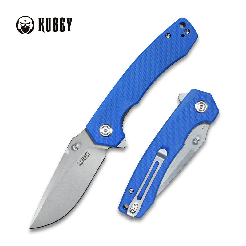 Kubey Calyce Klappmesser Liner Lock Flipper Folding Knife Blue G10 Handle 3.27" Bead Blasted D2 KU901B