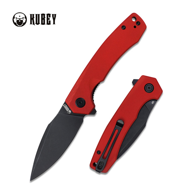 Calyce Liner Lock Flipper Folding Knife Red G10 Handle 3.27" Blackwashed D2 KU901F
