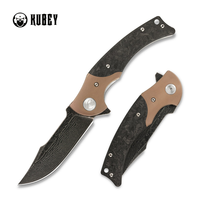 Hippo Liner Lock Folding Knife TI/CF Handle (3.9" Black Coated Damascus) DM902C