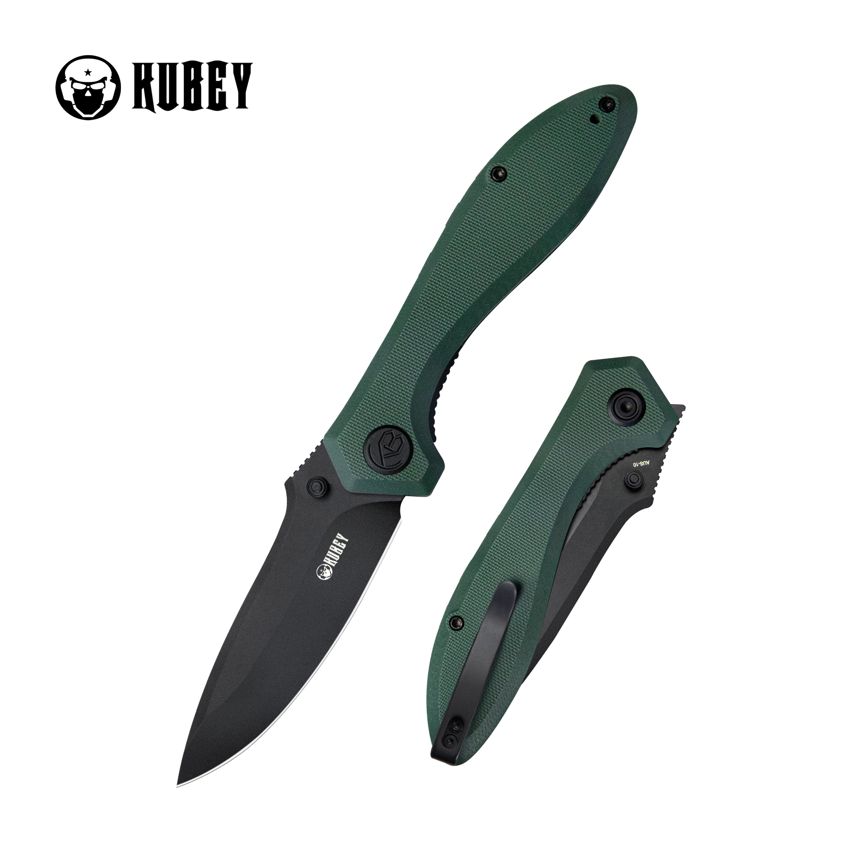 Ruckus Liner Lock Folding Knife Green G10 Handle 3.31" Blackwashed AUS-10 KU314L